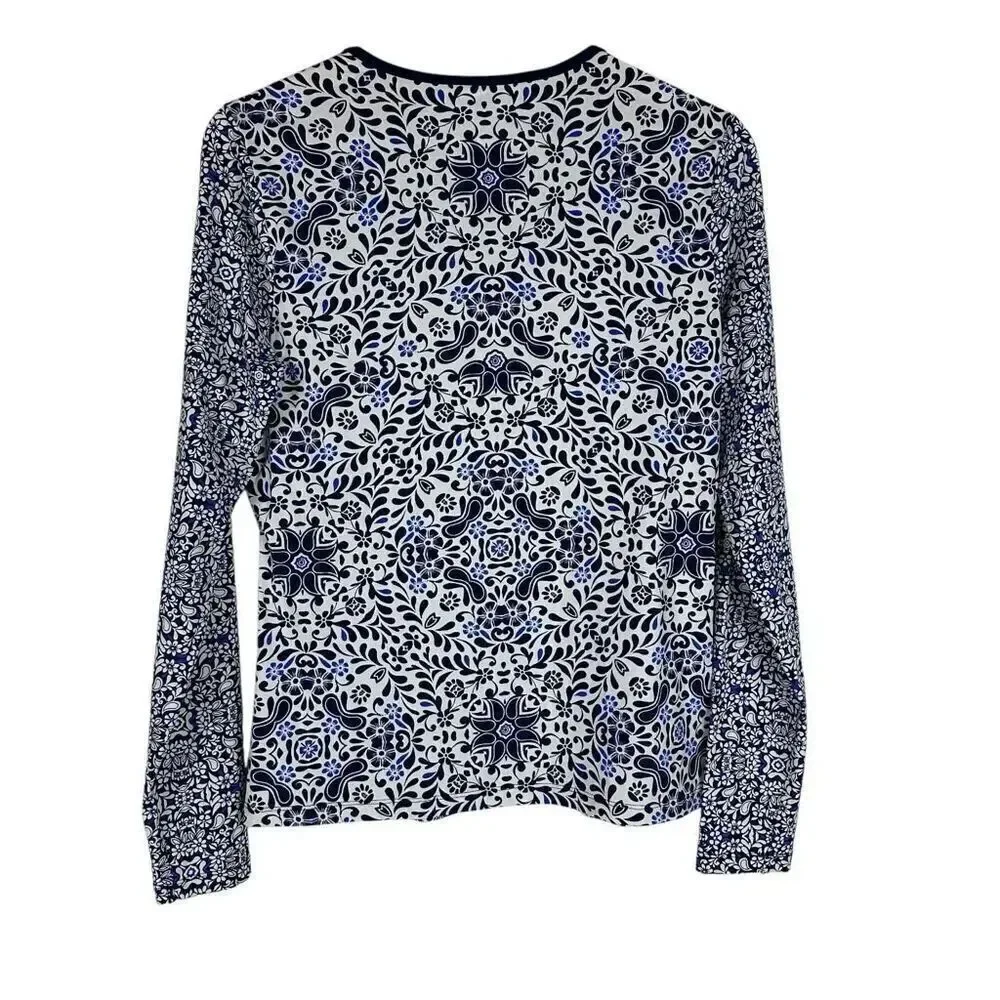 Lands' End Long Sleeve Swim Rash Guard Deep Sea Mixed Medallion size Small